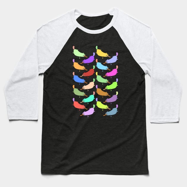 Cute and Colorful Cartoon Platypus Pattern Baseball T-Shirt by Davey's Designs